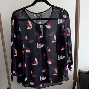 Oliver Black Sheer Navy Floral Blouse